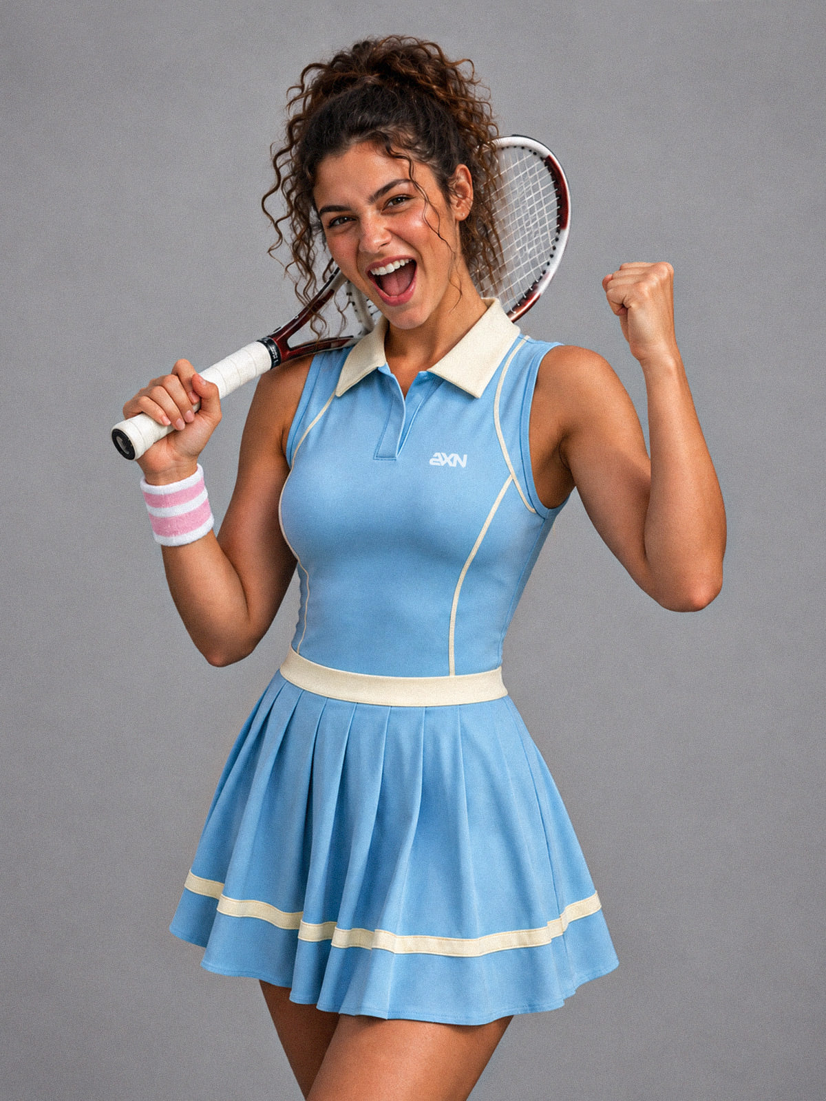 Luxe Pleated Tennis Dress in Blue – women's collared tennis dress