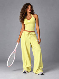 Luxe Halter Lounge Set in Yellow – women's brushed halter yoga set