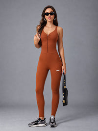 Luna-Flex Fit Suit in Chocolate – women's ruched zip bodycon jumpsuit