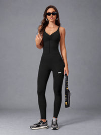Luna-Flex Fit Suit in Black – women's ruched zip bodycon jumpsuit