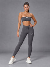 Nola-Bandeau Set in Gray – women's bandeau bra & leggings yoga set