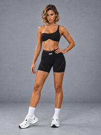 Nina-Heart Mesh Set in Black – women's one shoulder bra & shorts set