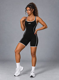 Kira-Edge Line Suit in Black – women's backless halter workout romper