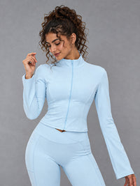 Luxe Zip Activewear Jacket in Blue – women's fitted zip workout jacket