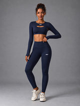 Kaia-Sculpt Set in Dark Blue – women's seamless long sleeve yoga set