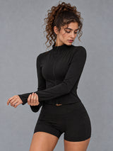 Luxe Zip Activewear Jacket in Black – women's fitted zip workout jacket