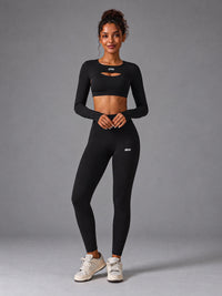Kaia-Sculpt Set in Black – women's seamless long sleeve yoga set
