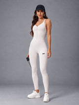 Luna-Flex Fit Suit in White – women's ruched zip bodycon jumpsuit