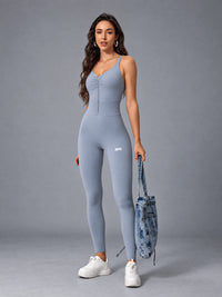 Luna-Flex Fit Suit in Gray Blue – women's ruched zip bodycon jumpsuit