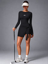 Mira-Tie Sport Suit in Black – women's v back gym jumpsuit