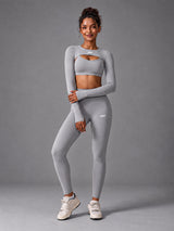 Kaia-Sculpt Set in Gray – women's seamless long sleeve yoga set